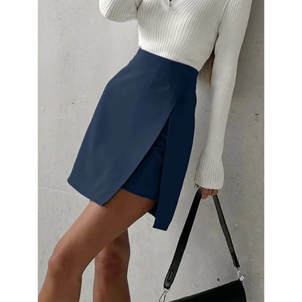 COMMENSE Blue High Waist Asymmetric Wrap Mini Skirt Size L